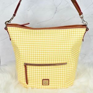 Dooney & Bourke Yellow Gingham Coated Cotton Shoulder Handbag w/ Leather Strap